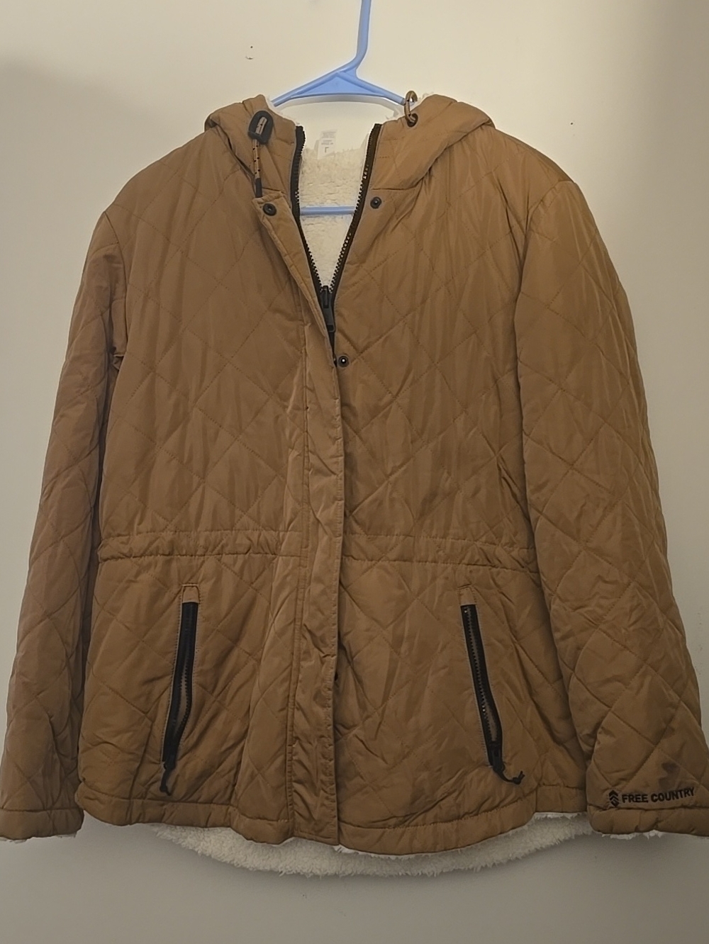 Free Country Quilted Hooded Puffer Jacket in Brown
